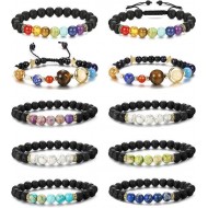 10 Pieces Lava Rock Chakra Bracelets Stress Relief Yoga Beads Aromatherapy Essential Oil Diffuser Elastic Bracelets For Women Men